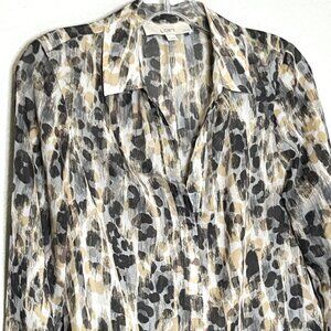 Ann Taylor Loft Petite Medium Leopard Print Sheer Pullover V-neck Blouse